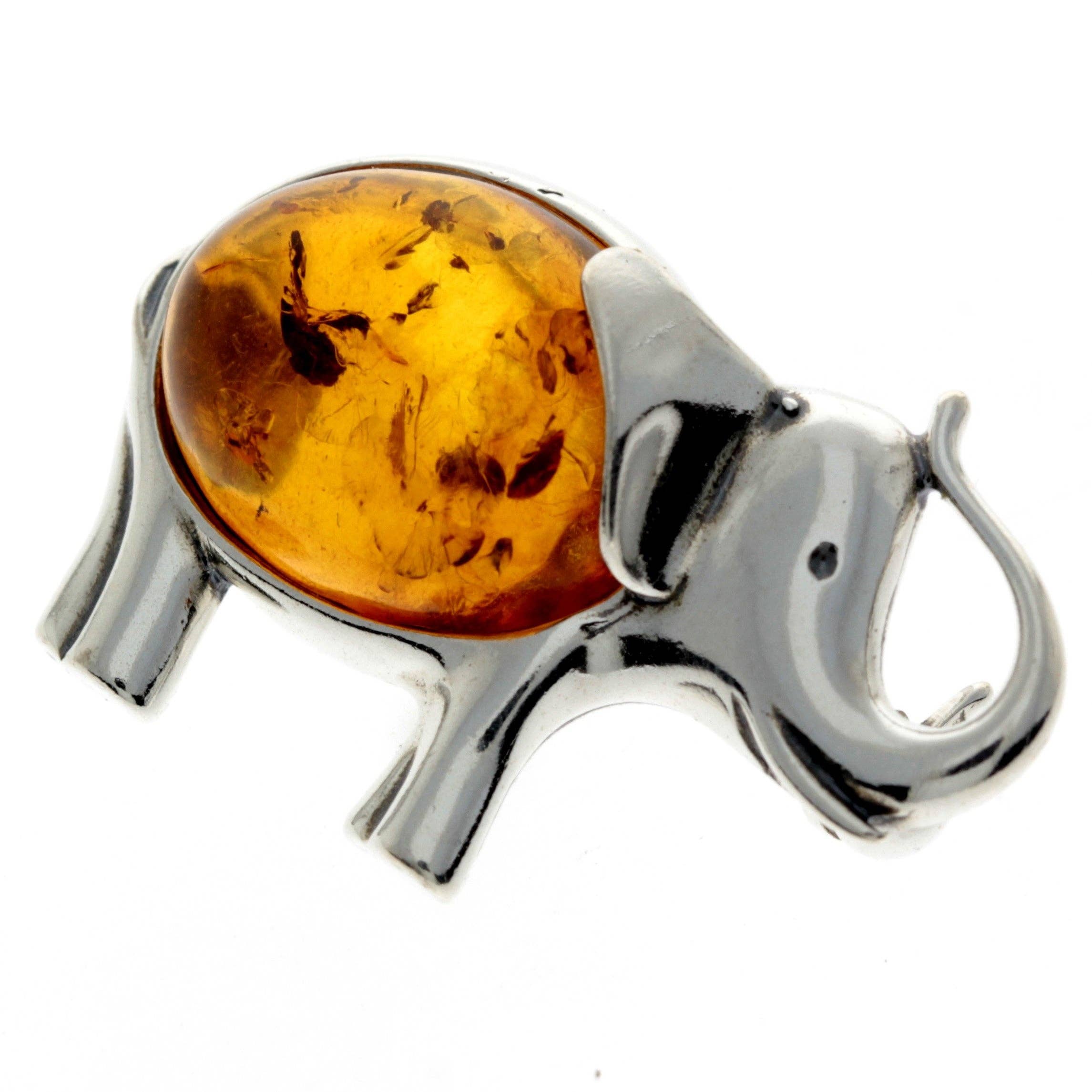 SilverAmber Jewellery - Wholesale Brooch - 925 Sterling Silver & Baltic Amber Elephant Brooch - 40101