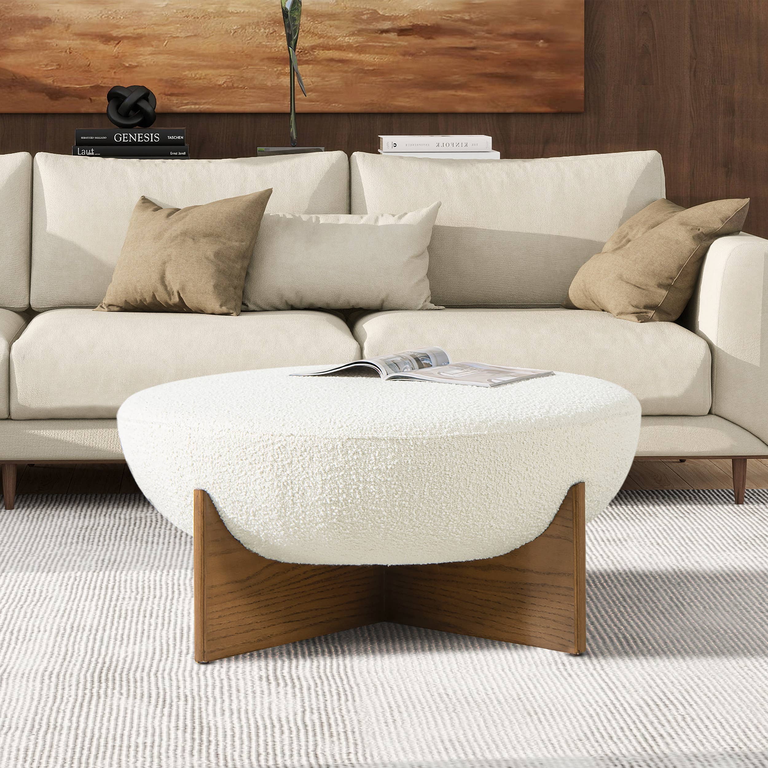 Jennifer Taylor Home - Wholesale Ottoman - Bali 18.5" Round Upholstered Ottoman with Natural Wood Base4
