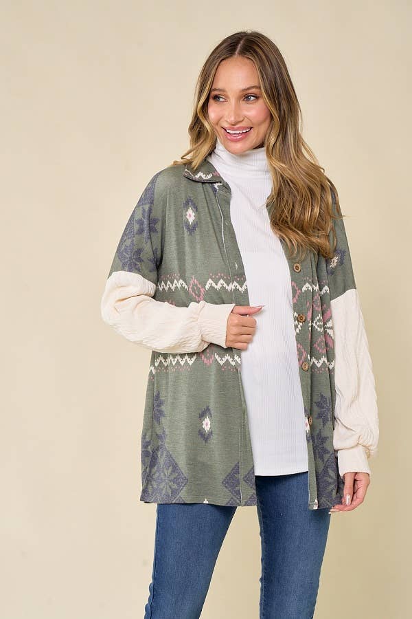 lovely melody - Wholesale Shirt Jacket/Shacket - Women's - LMT3653-Snowflake shacket Print5