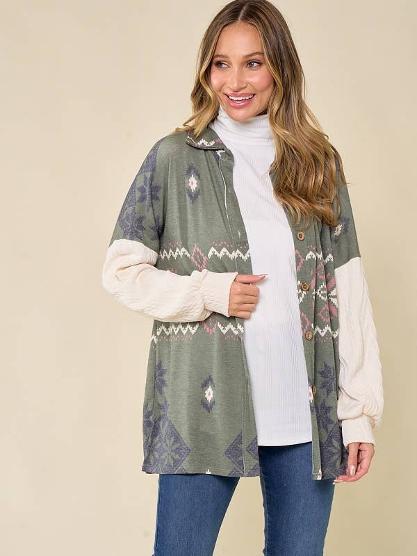 lovely melody - Wholesale Shirt Jacket/Shacket - Women's - LMT3653-Snowflake shacket Print5