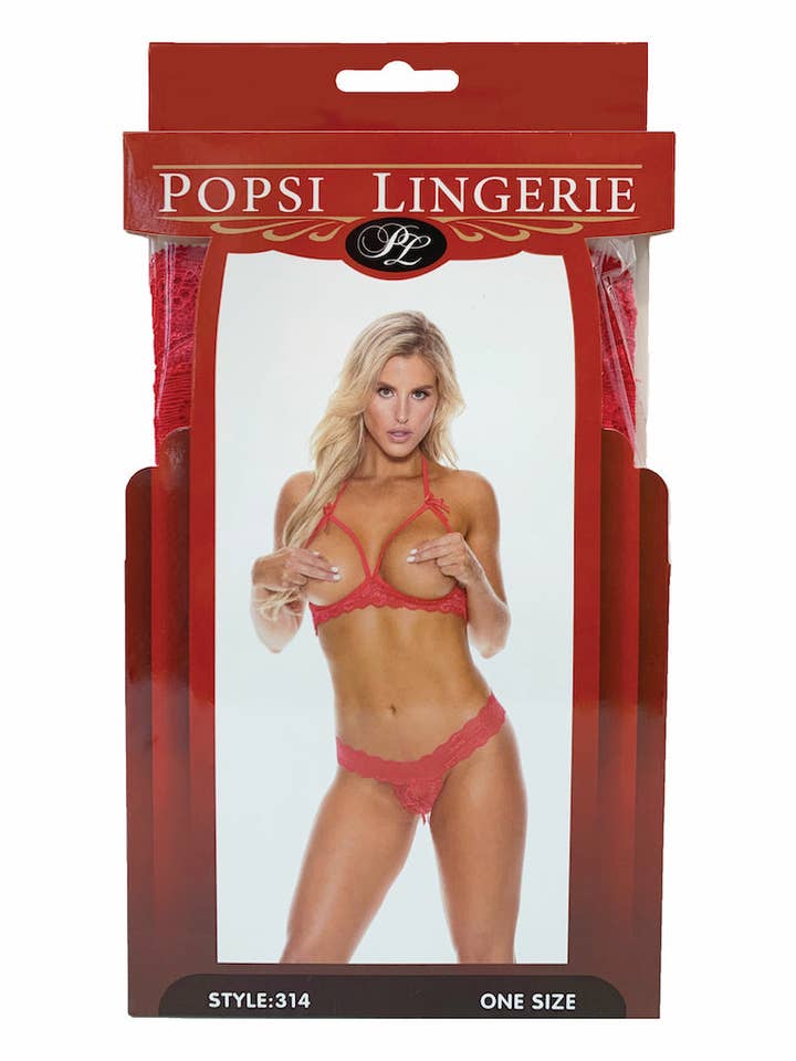 Popsi Lingerie - Wholesale Lingerie Set – women's - Lace Open Cup Bra With Crotchless Panty (BOXED)4