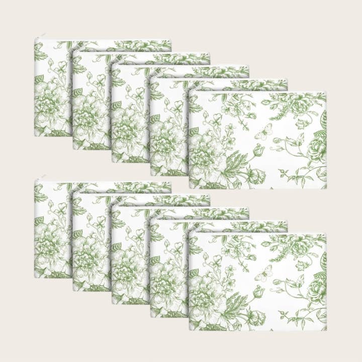 Bolsas de cosméticos de lona verde con estampado floral para venta al por mayor de Ella Blue