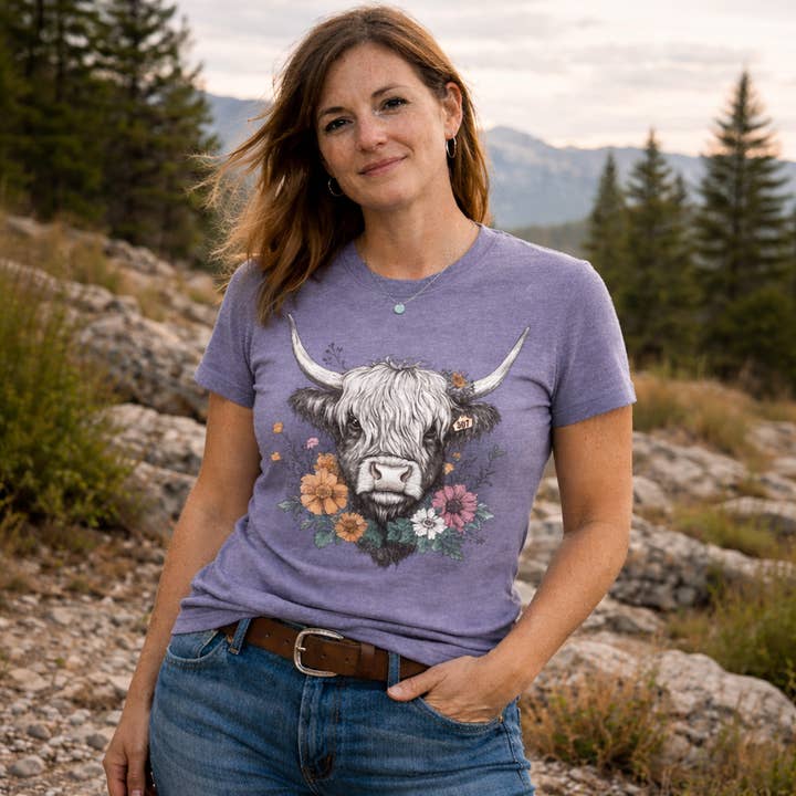 Highland Cow CUSTOM Area Code Ear Tag T-Shirt for wholesale by This Joyful Home