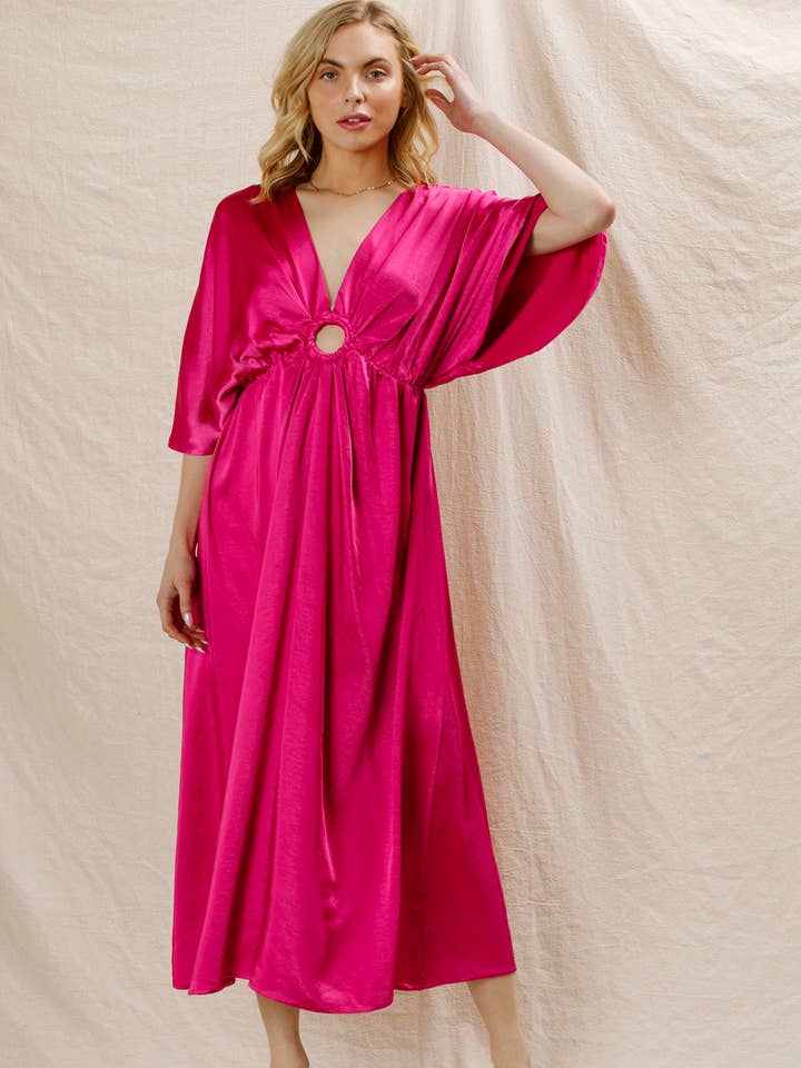 V-Neck Satin Maxi Dress with O-Ring Detail for wholesale by En Crème