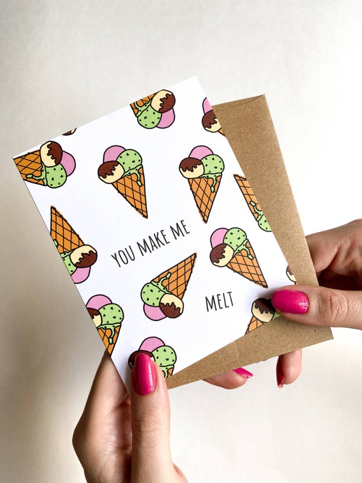 Sweet Love Card You Make Me Melt Ice Cream Anniversary Card for wholesale by Five Dot Post