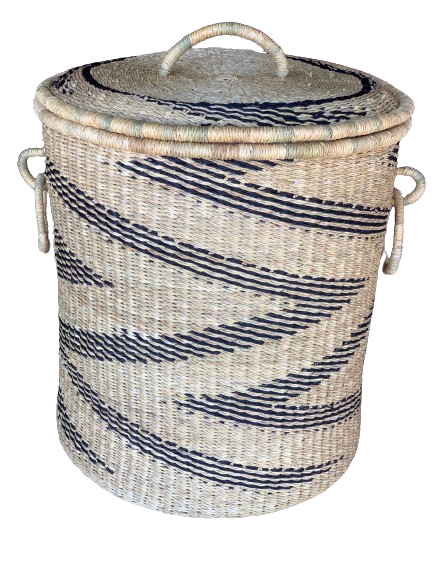 Tanga Baskets - Wholesale Laundry Basket - Bolga Laundry, Hampers Baskets - Black with Natural Pattern 4