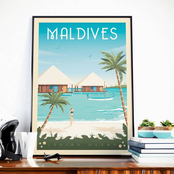 Póster de viaje a Maldivas - Asia para venta al por mayor de Olahoop Travel Posters