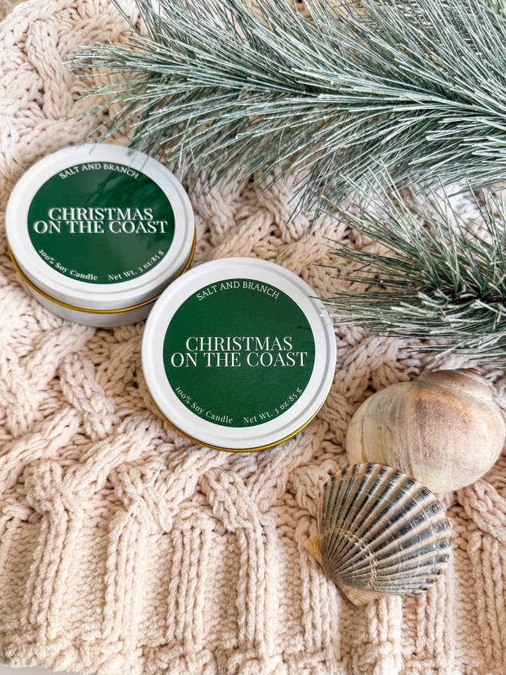 Christmas on the Coast Soy Candle Travel Tin for wholesale by Salt and Branch