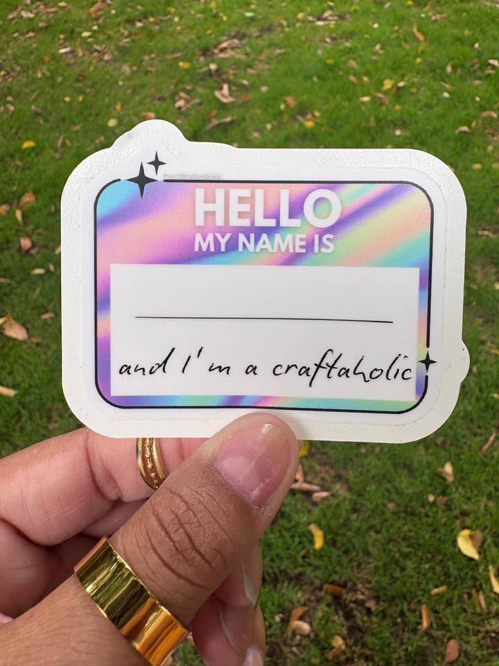 Craftaholic Name Tag vinyl sticker for wholesale by Sacred Paintbrush Arts