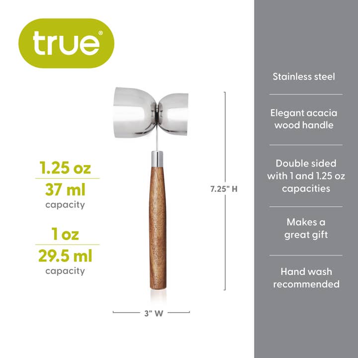 TRUE - Wholesale Jigger - Stainless Steel Double Jigger w/ Acacia Handle