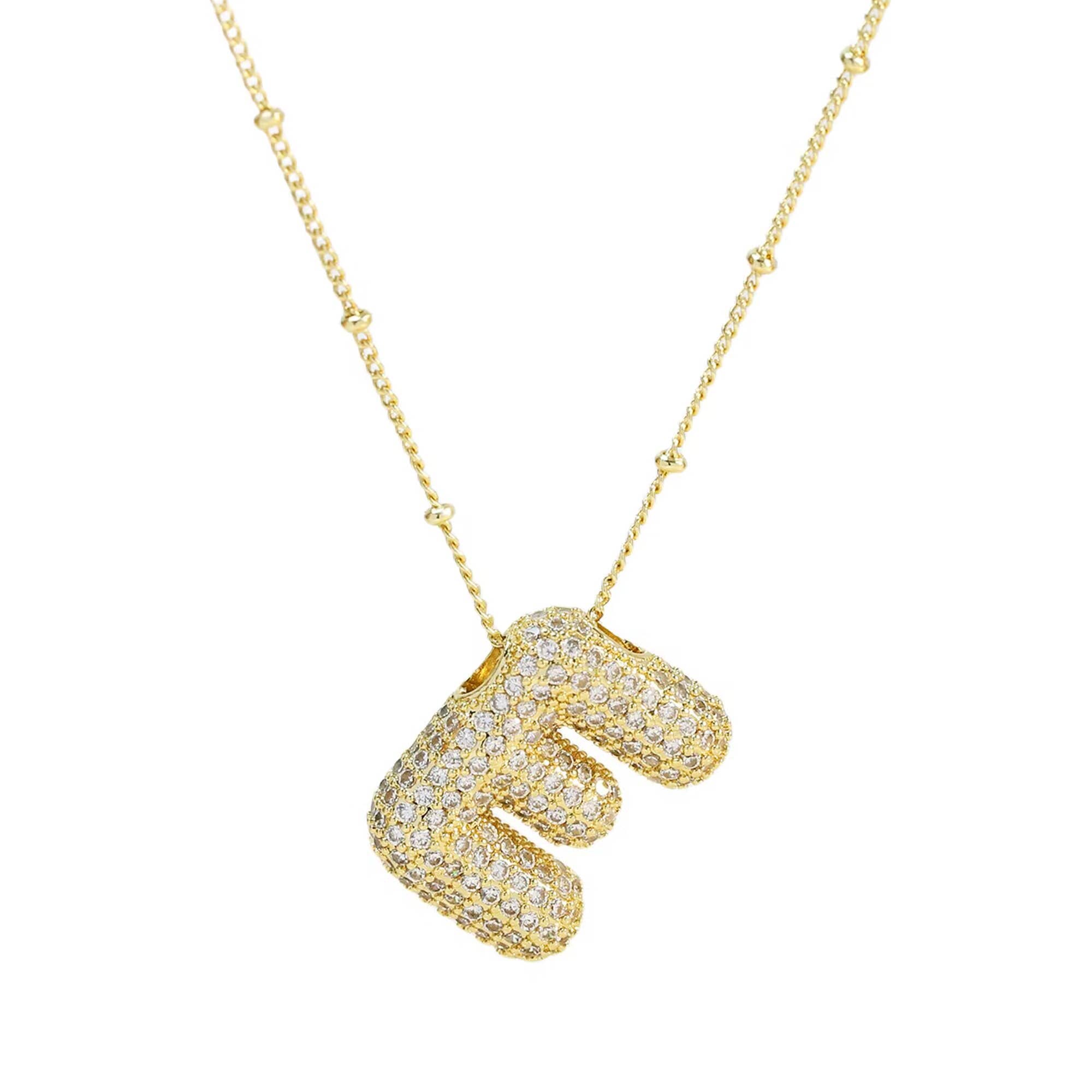 Savvy Bling - Wholesale Pendant/Charm Necklace - Initial CZ Balloon Bubble 18K Gold Necklace4