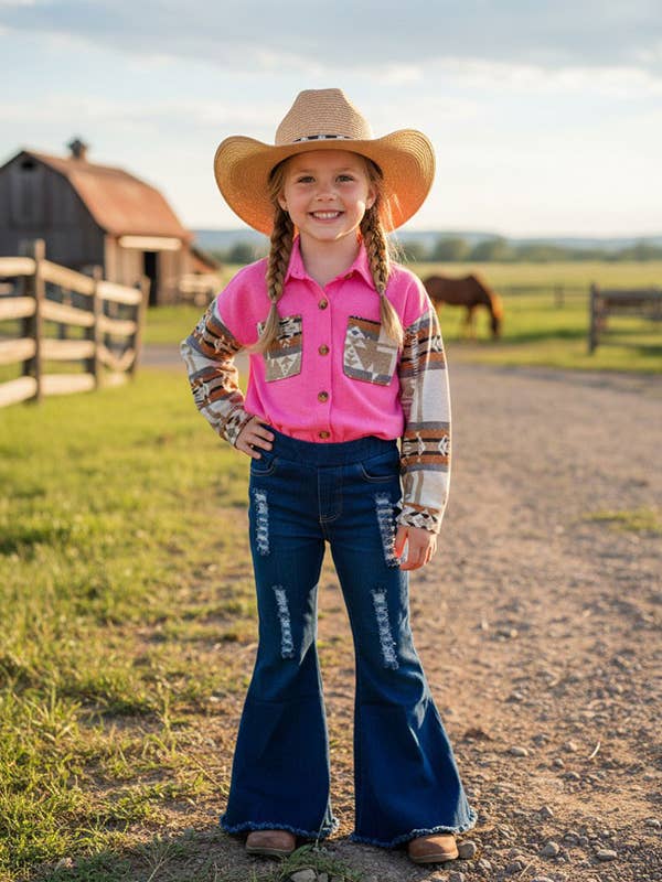 Serape long sleeve pink girls shirts DLH2722 for wholesale by luluclothes