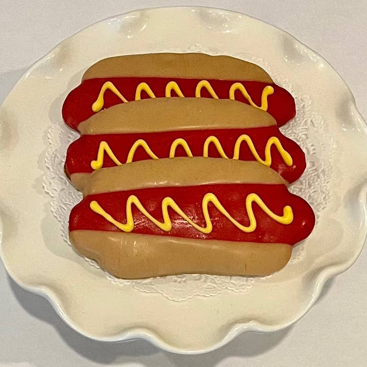 Hot Dog Dog Treats for wholesale by DELCO DOG CO.