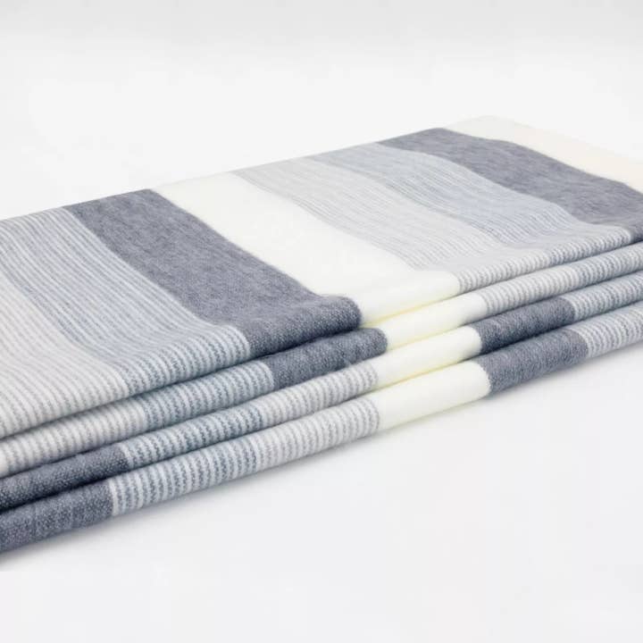 ECUALAMA - Wholesale Throw Blanket - Cayambe - Fine Alpaca Wool Throw Blanket / Sofa Cover - Queen 95 x 65 in -Serene Stripes in White & Shades of Gray4