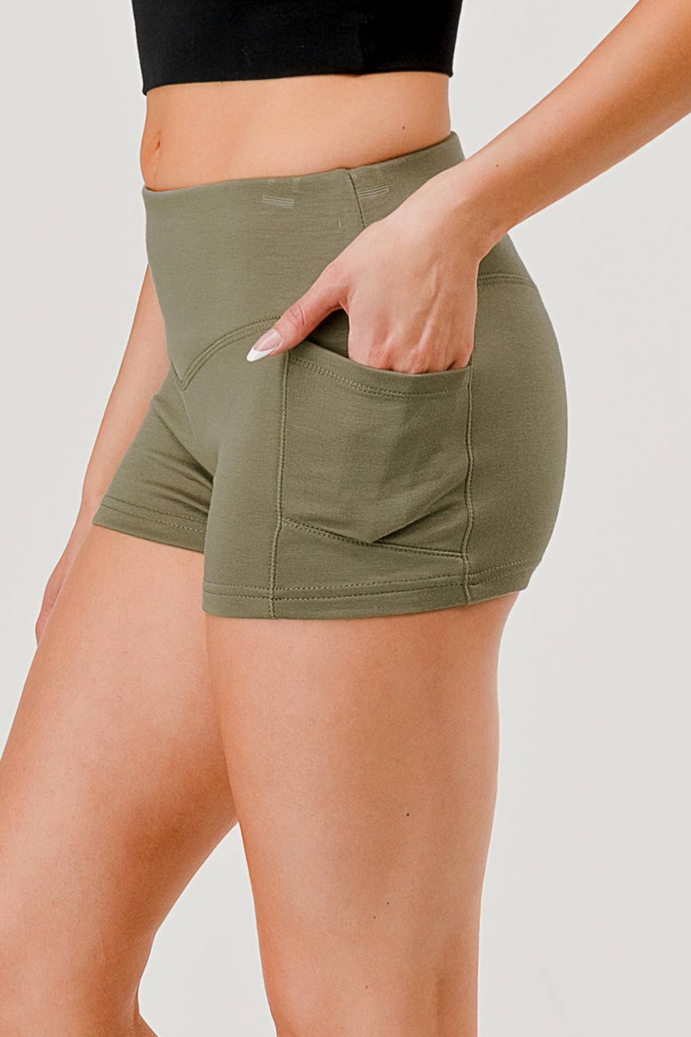 REDFINCH APPAREL INC - Wholesale Athletic Shorts - Women's - Womens V-Waist Biker Shorts With Side Pockets 16