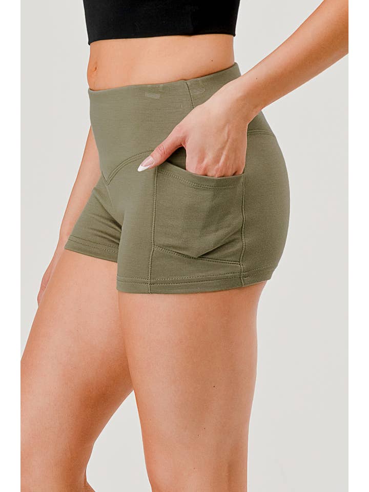 REDFINCH APPAREL INC - Wholesale Athletic Shorts - Women's - Womens V-Waist Biker Shorts With Side Pockets 16