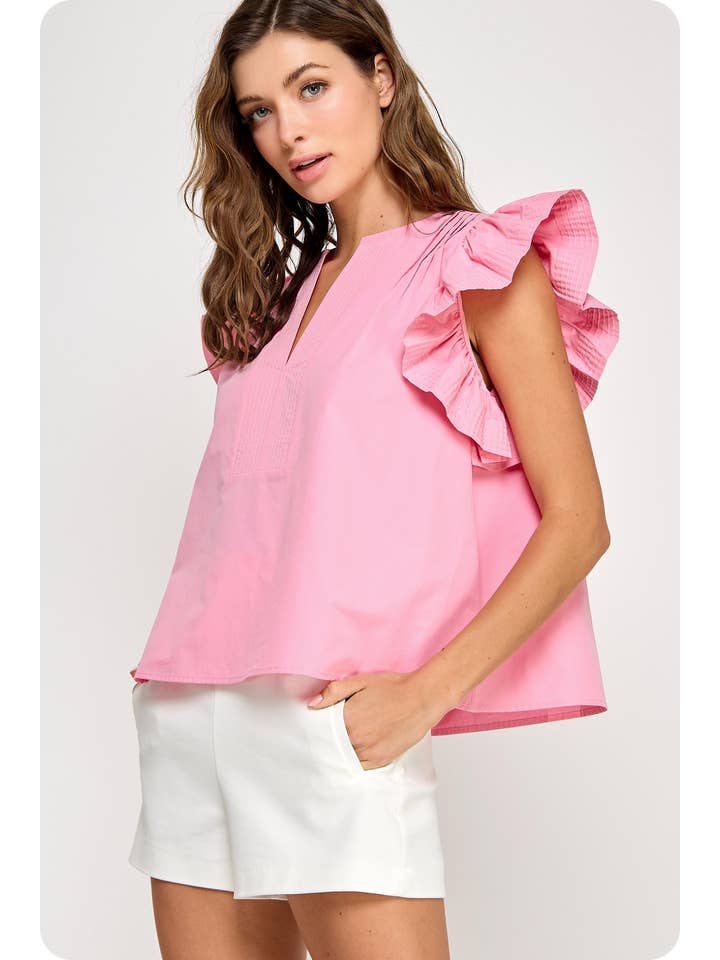 Strut & Bolt - Wholesale Blouse - Women's - Flutter Ruffle Sleeve Poplin Top47