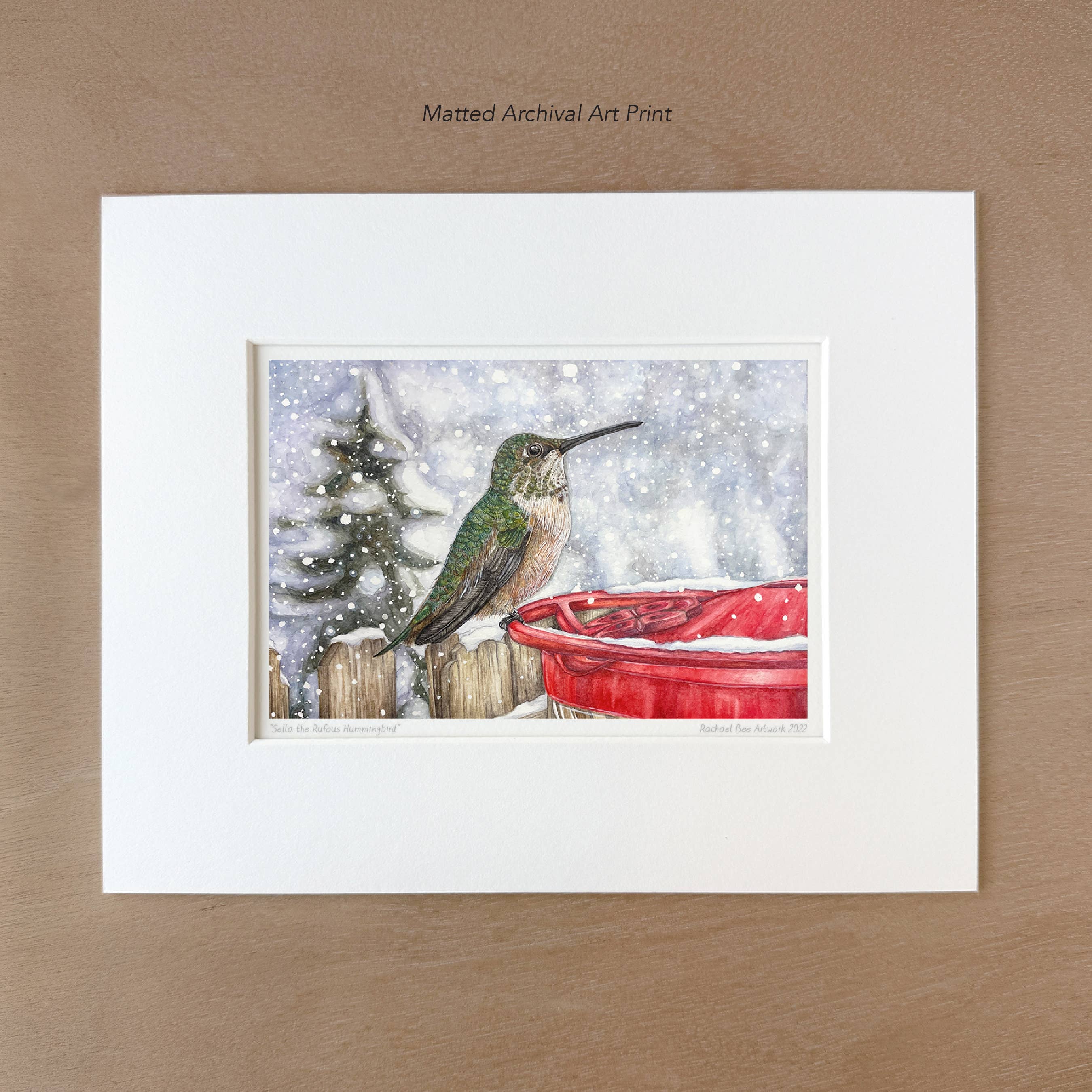 Rachael Bee Artwork - Wholesale Art Print - Rufous Hummingbird in Snow Art Print1