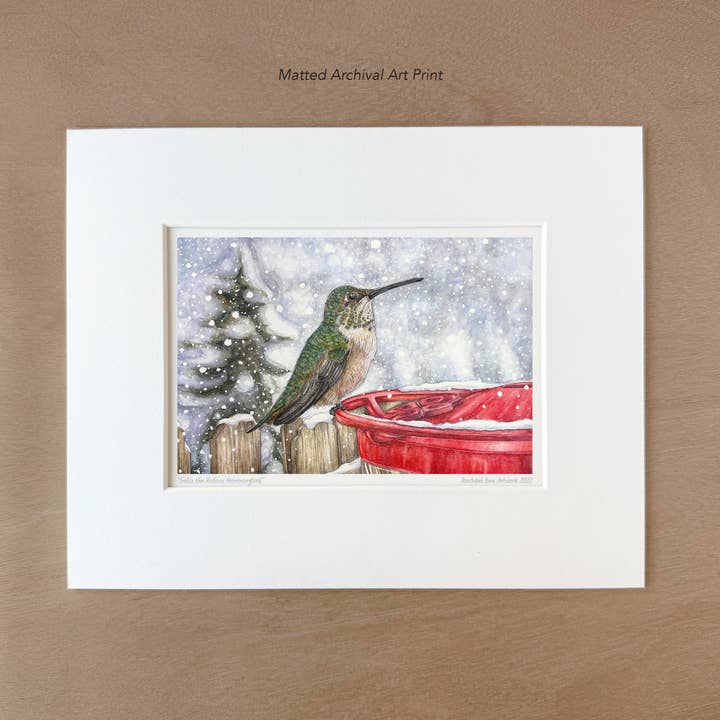 Rachael Bee Artwork - Wholesale Art Print - Rufous Hummingbird in Snow Art Print1