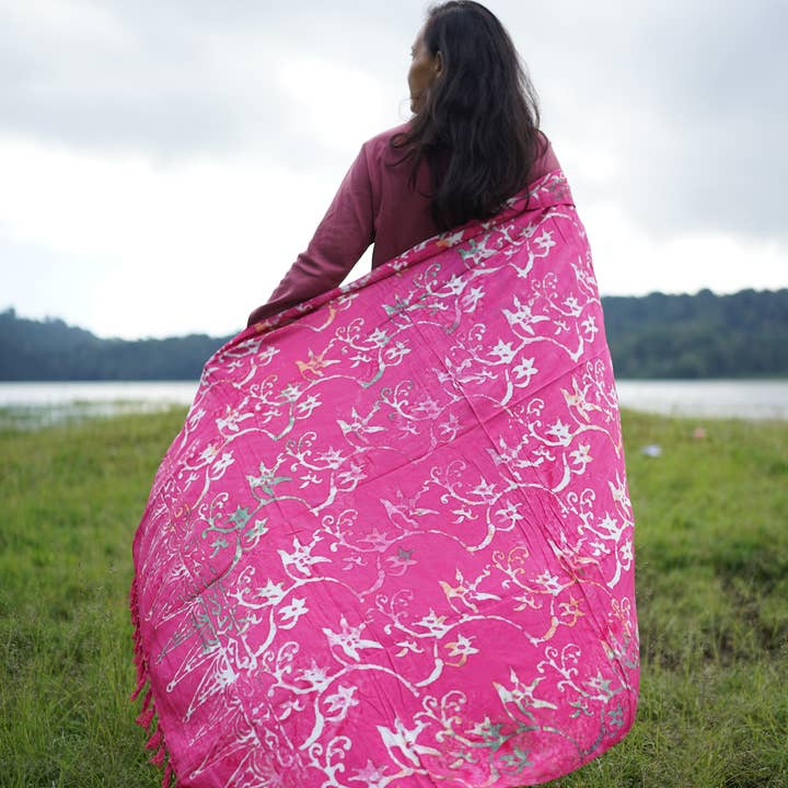 JDLUV - Wholesale Swim Cover Up - Women's - Sarong Bali Floral Pink Art # S - 016-2