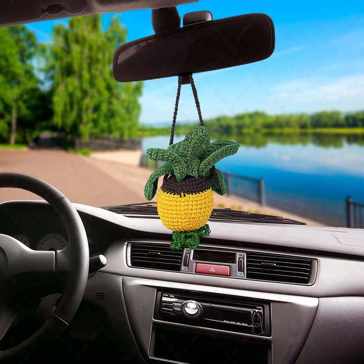TOMOPOD LLC - Wholesale Car Decorative Charm - Women's - Cute Crochet Pineapple Car Mirror Hanging, Fruit Car Charm