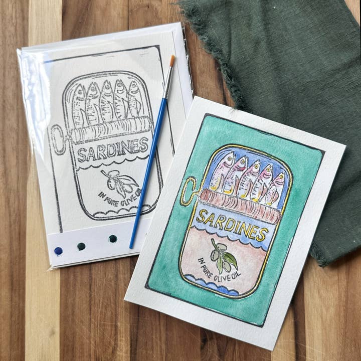 Ashes & Arbor - Wholesale DIY Craft Kit - 5X7 DIY Sardine Watercolor Art Card Kit