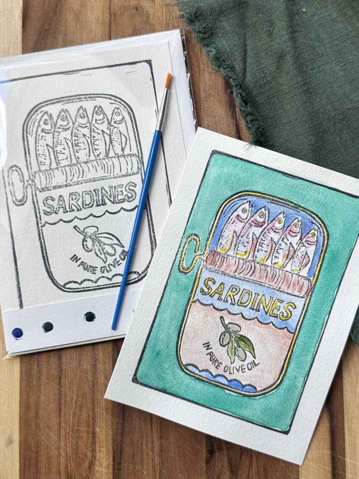 5X7 DIY Sardine Watercolor Art Card Kit for wholesale by Ashes & Arbor