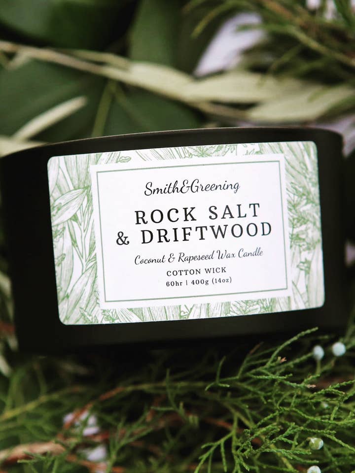 Rock Salt & Driftwood Coconut Wax Candle Hand Poured for wholesale by Smith & Greening