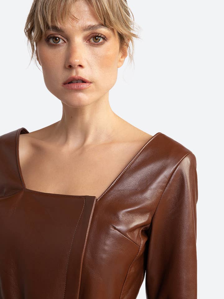 Gaucho Buenos Aires - Wholesale Dress - Women's - Mabel Belted Leather Midi Dress in Chocolate4