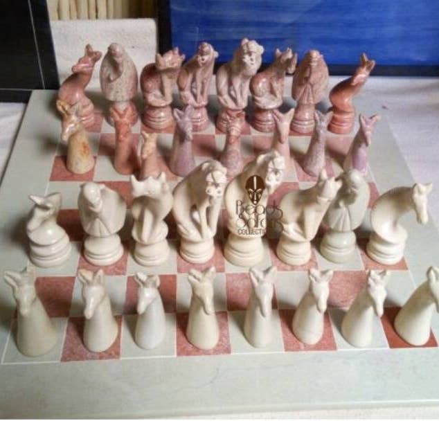 Delight merchants - Wholesale Board Game - 14" Soapstone handmade carving of a chess deck