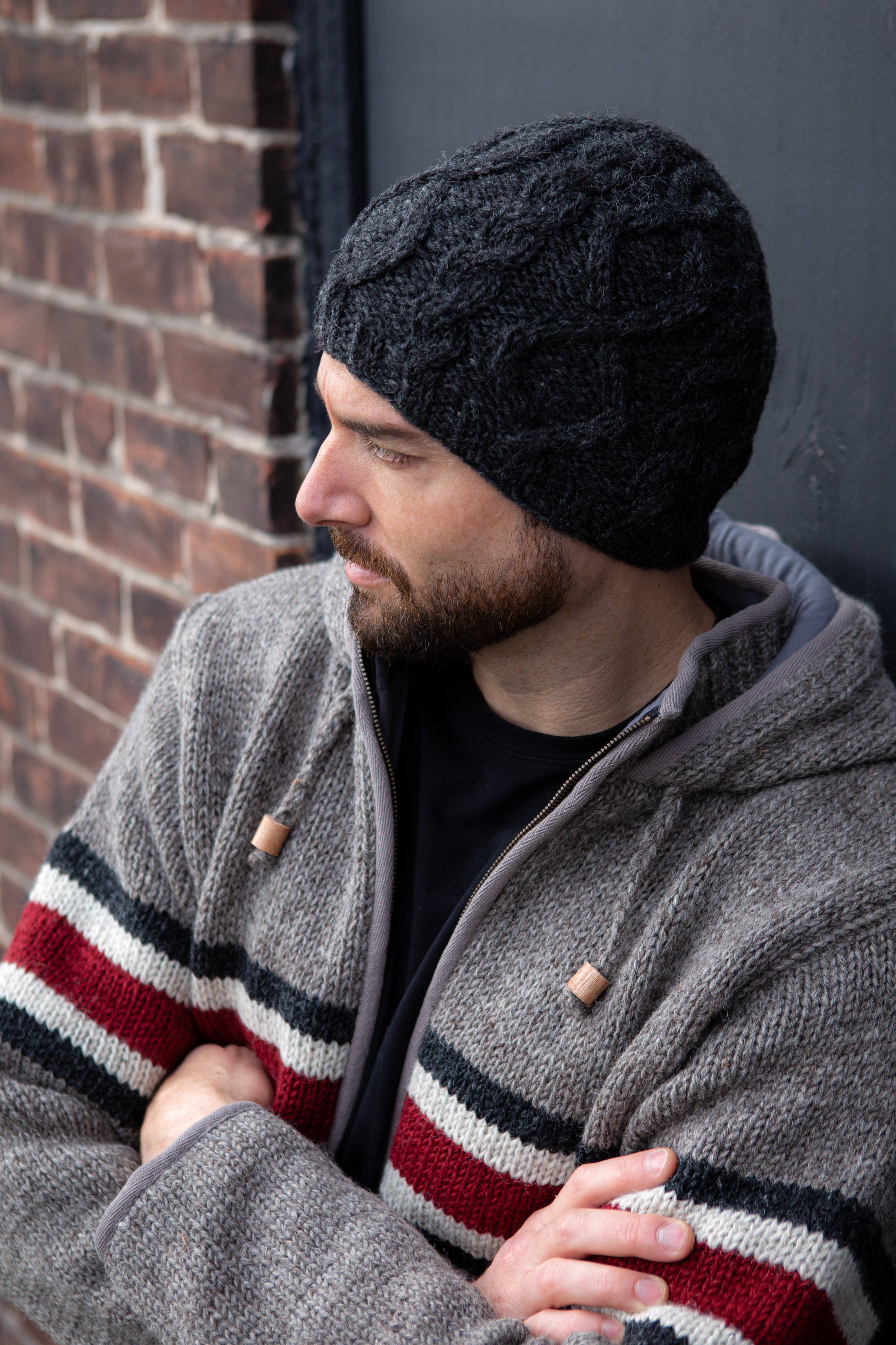 Lost Horizons Knitwear – Ships from USA - Wholesale Beanie - Men's - Pierce Beanie Hat – Classic Cable Knit Style5