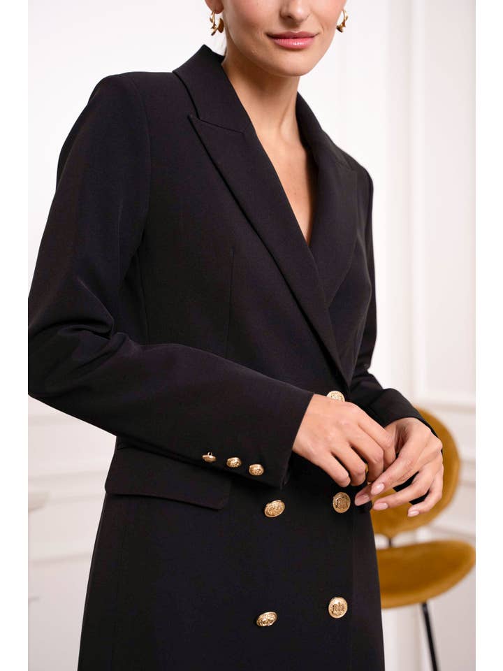 Attentif Paris – Engroshandel Jakke - Dame – Solid dobbeltradet blazer-kjole med guldfarvede knapper27