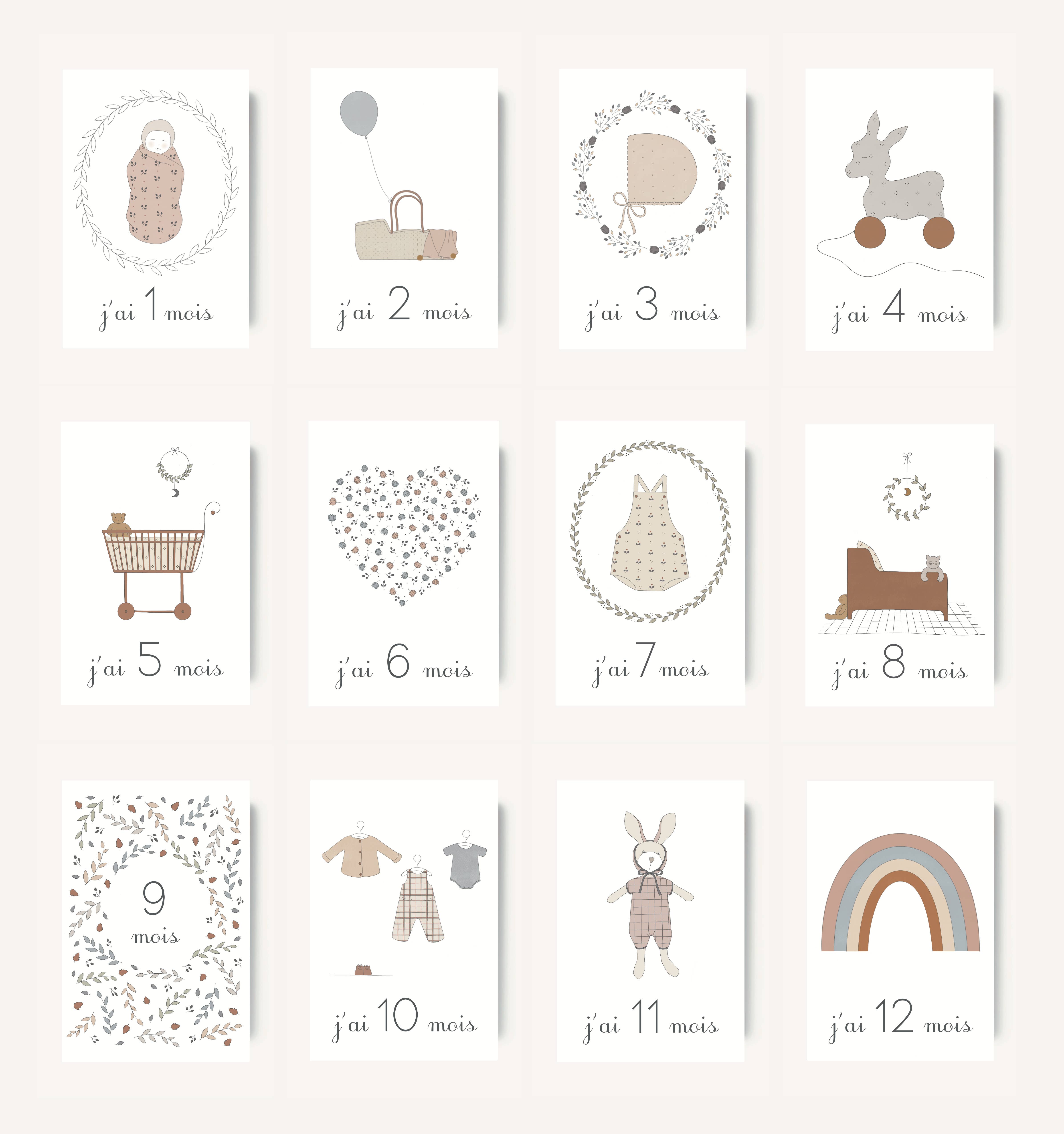 Les Yeux fripons - Wholesale Milestone Art/Keepsake - Kids & Baby - Baby milestone cards - month by month