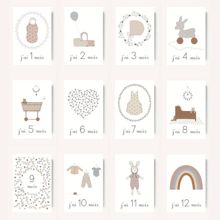 Les Yeux fripons - Wholesale Milestone Art/Keepsake - Kids & Baby - Baby milestone cards - month by month0