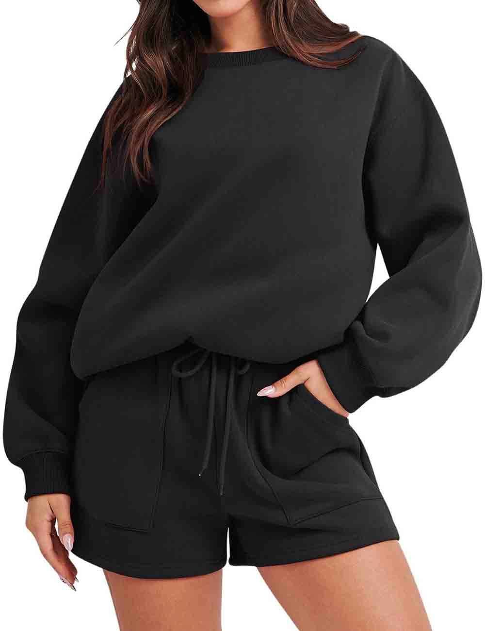 Sweetkama - Wholesale Lounge Set - Women's - Ladies Solid Color Long Sleeves Sweatshirt & Shorts Set9