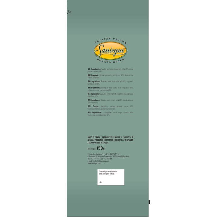 Chips Sarriegui – wholesale Crisps – CHIPS WITHOUT ADDED SALT 150 G IN VIRGIN OLIVE OIL5