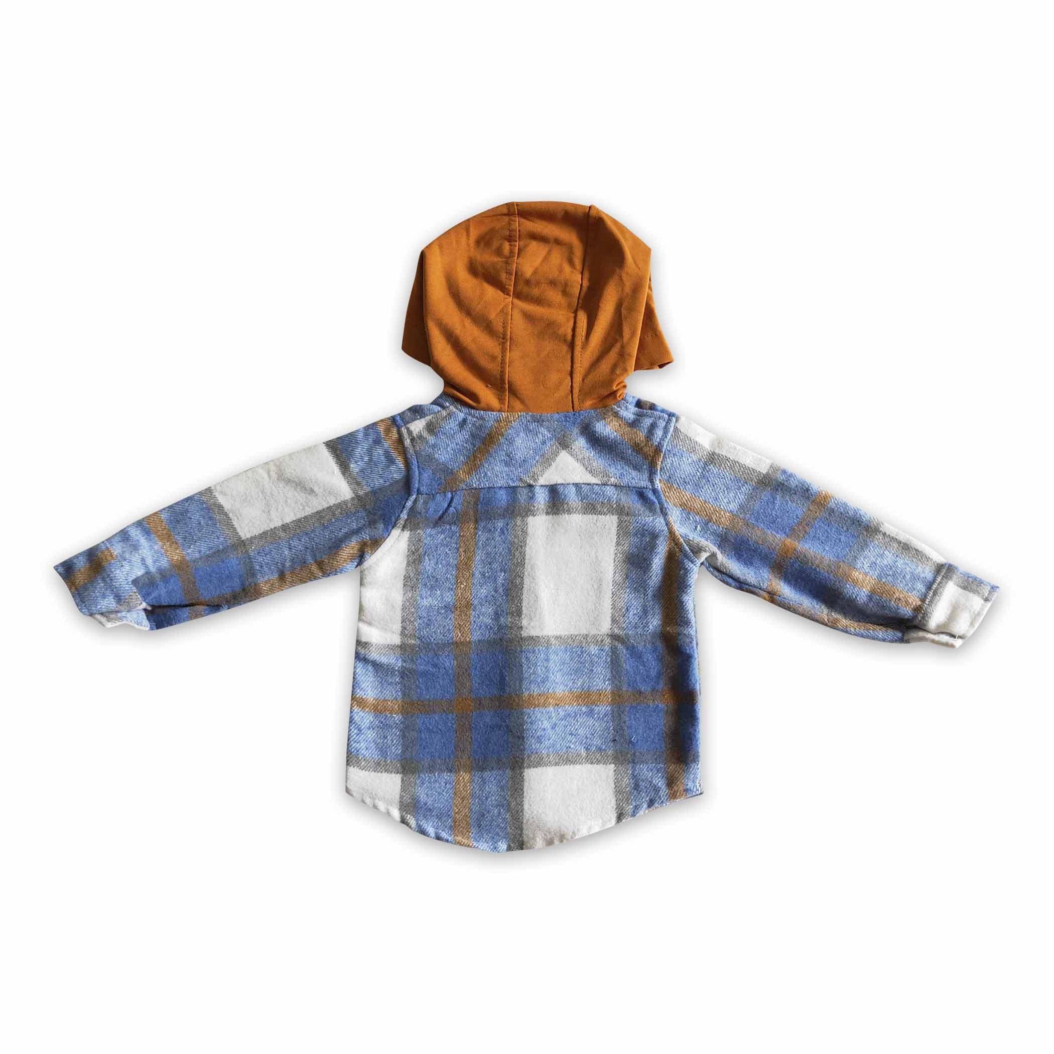 Yawoo Garments - Vente Sweat à capuche – enfant - Sweat à capuche boutonné en flanelle épaisse pour garçon, chemise bleue en coton à carreaux2