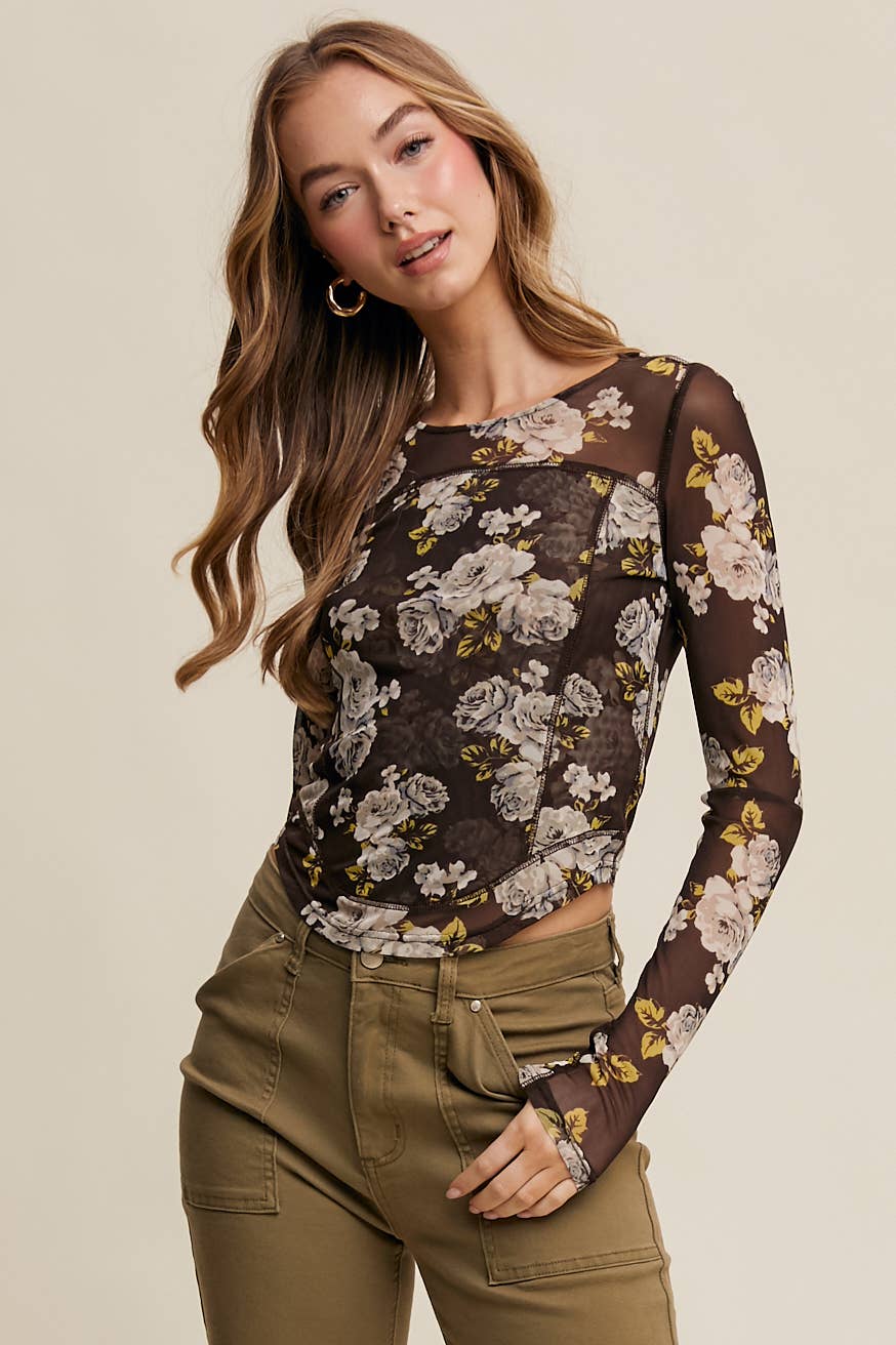 Listicle - Wholesale T-Shirt - Women's - Floral Mesh Long Sleeve Layering Top51