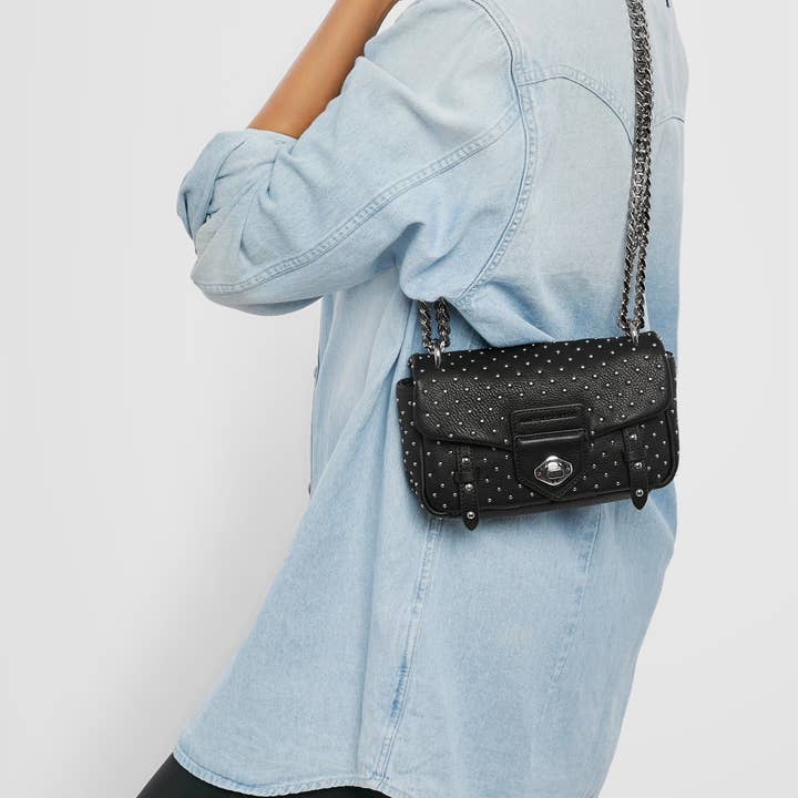 Black with Shiny Silver Studs Chain Reaction Novelty Mini Shoulder Bag for wholesale on Faire