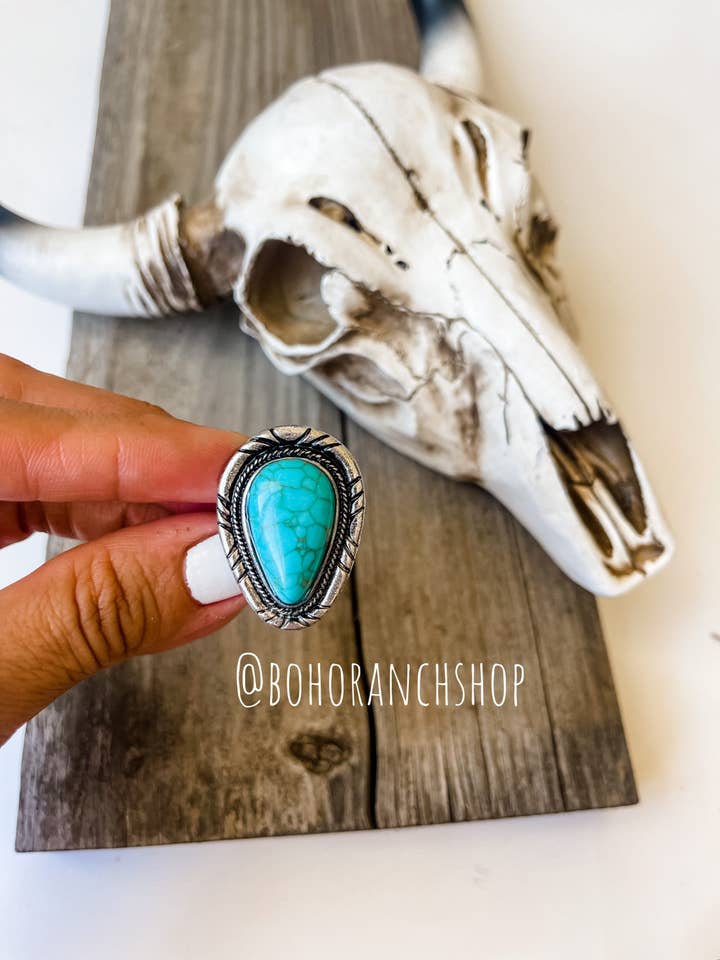 Western Teardrop Stone Cuff Ring for wholesale by Boho Ranch Shop