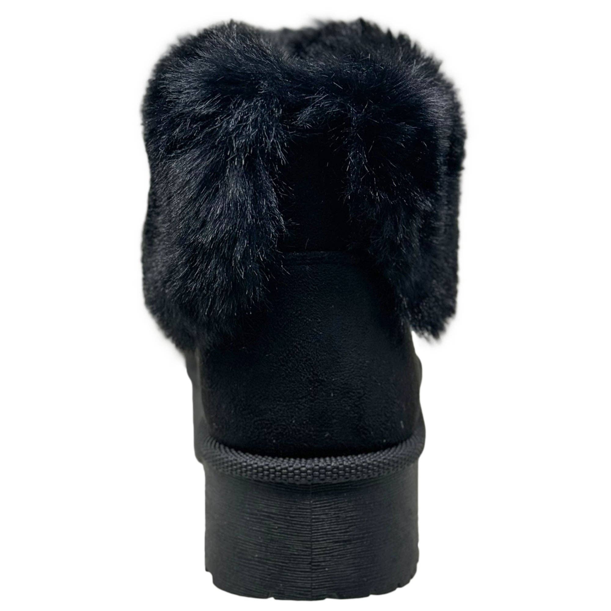 Women's Platform Booties Faux Suede Fur Lining Pull On Cuff Boots Black Suede for wholesale on Faire4