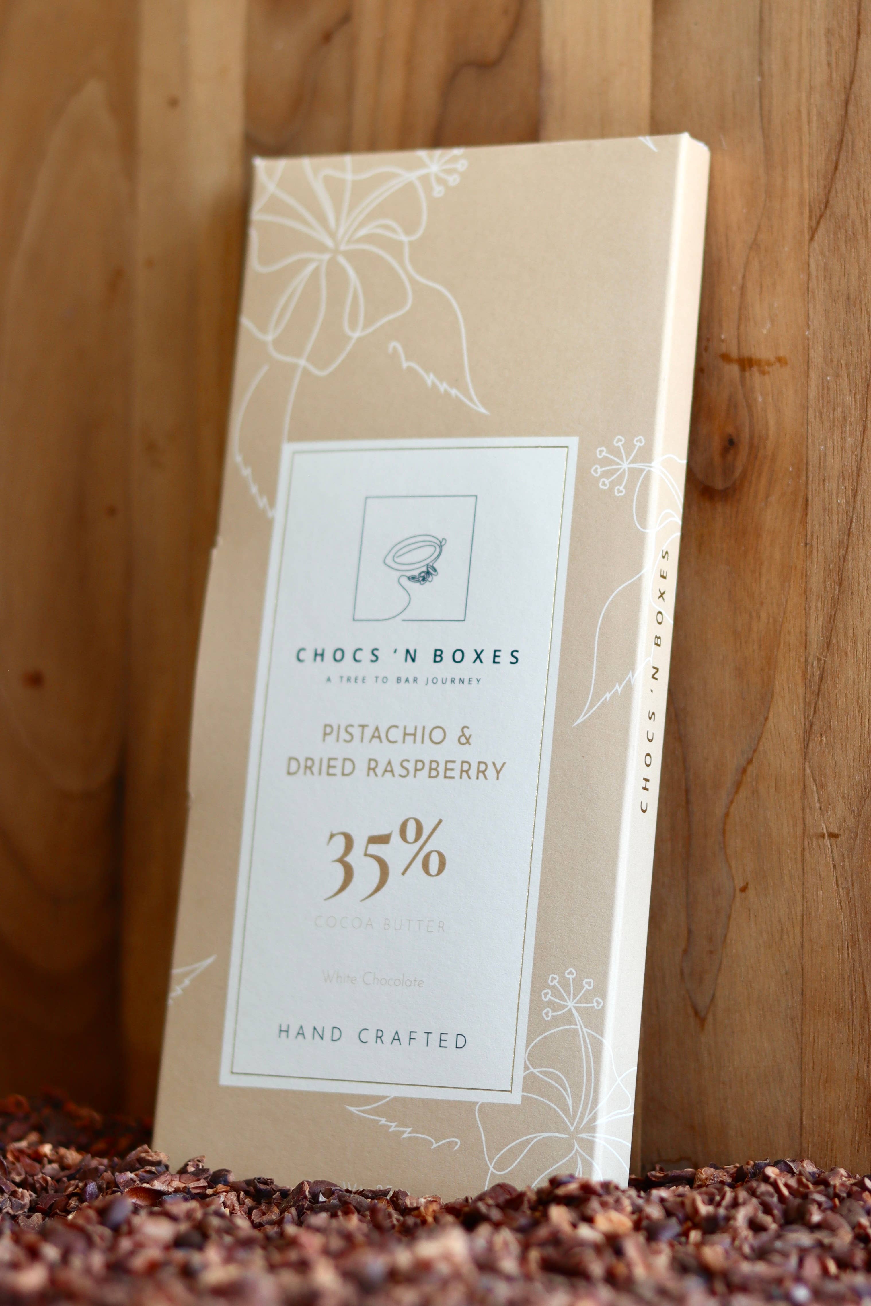 Chocs ‘N Boxes - Wholesale Chocolate Bar - 35% White Chocolate Bar with Pistachio & Raspberry0