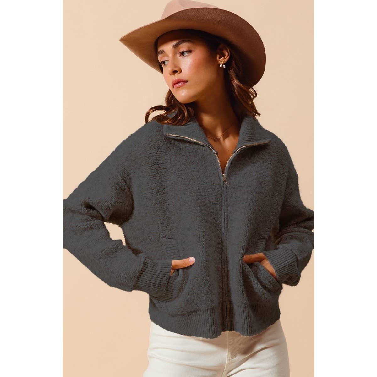 IVE - Vente Pull en maille – femme - Veste à col en maille moelleuse1