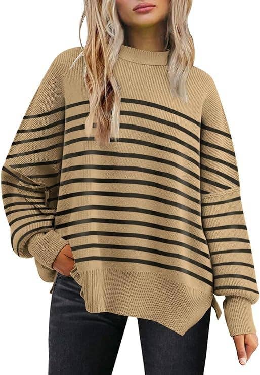 HIDDENBRAND - Wholesale Knit Sweater - Women's - Crewneck Batwing Long-Sleeved Slit Sweater12