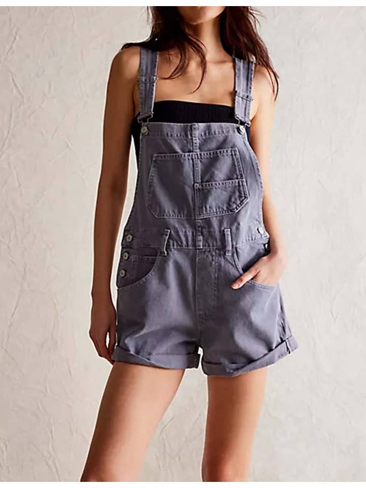 Sweetkama - Wholesale Romper - Women's - Ladies Solid Color Pocket Roll Denim Romper12