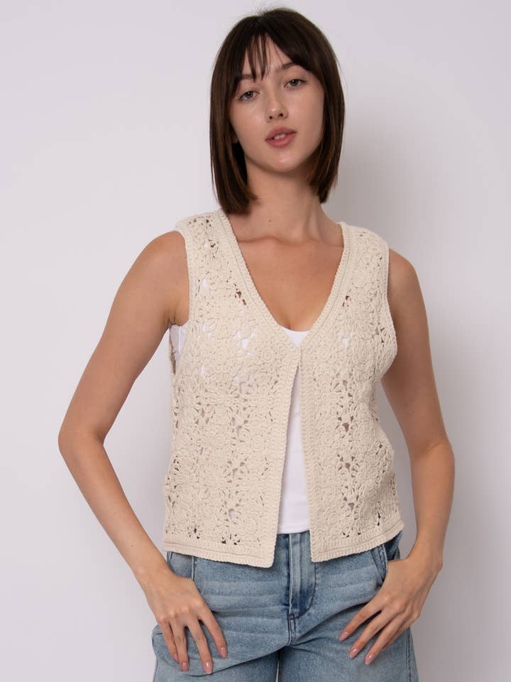 SLOANE SLEEVELESS V-NECK CARDIGAN- 57S263S for wholesale by RD Style