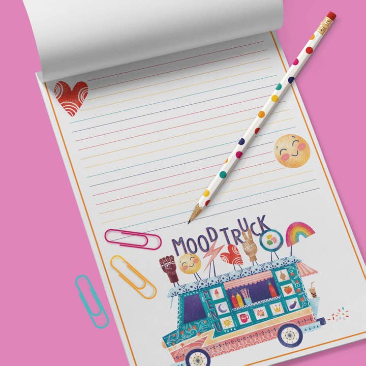 Mood Truck by Emiko Rainbow Notepad-Celebrate Hands by Emiko Rainbow Notepad-Market List Notepad for wholesale by Keller Design Co.