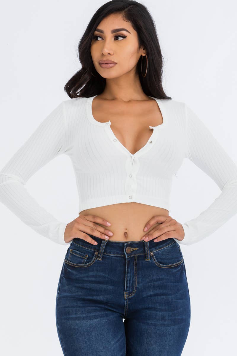CAPELLA APPAREL - Wholesale Knit Top - Women's - Button Up Ribbed Crop Top4
