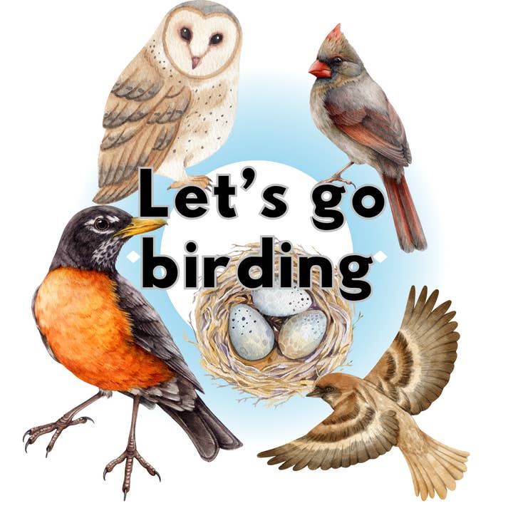 "Let's Go Birding" Die-Cut Sticker for wholesale by Jaala Spiro