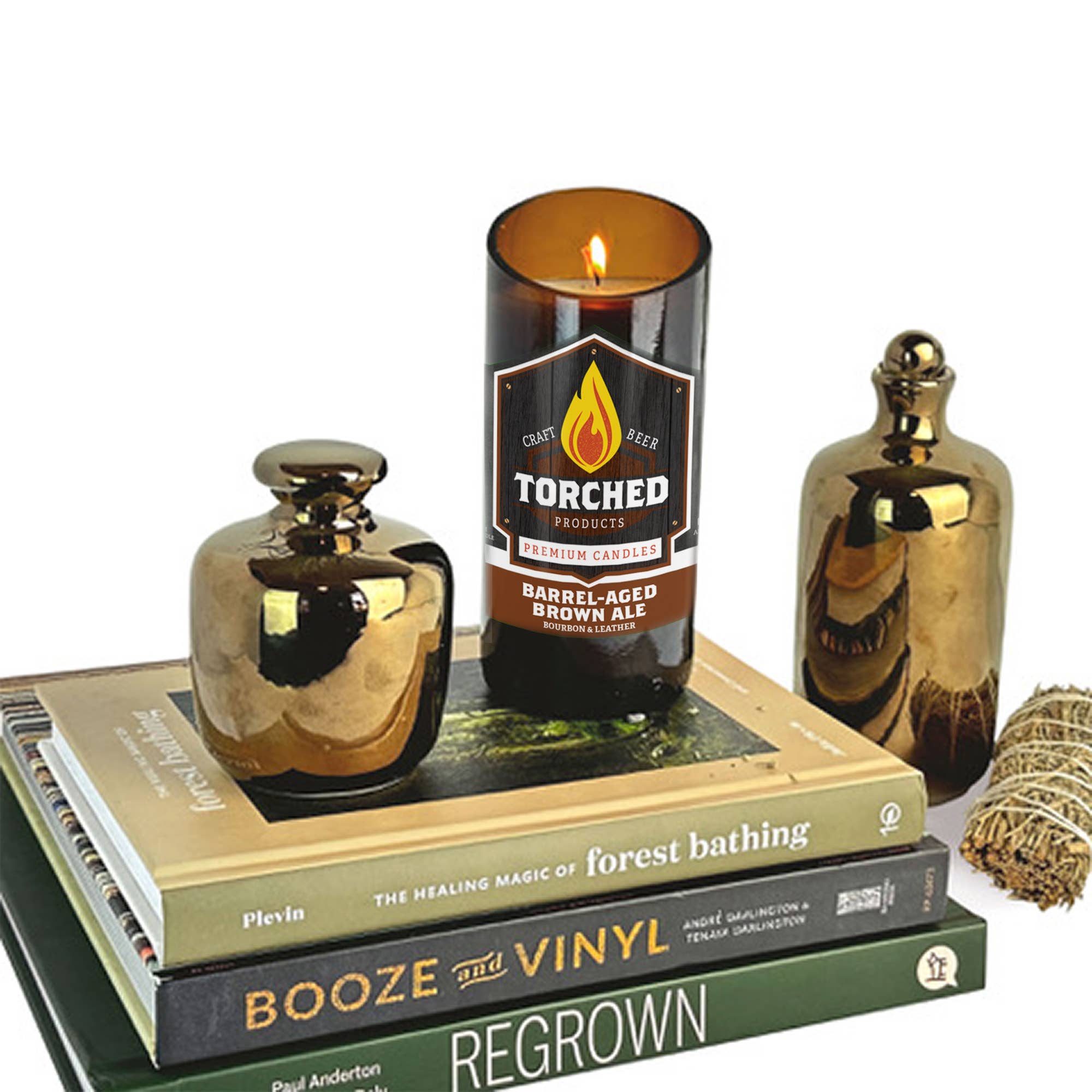 Torched Products - Wholesale Jar/Filled Candle - Torched Beer Bottle Candle 8 oz - Barrel-Aged Brown Ale2